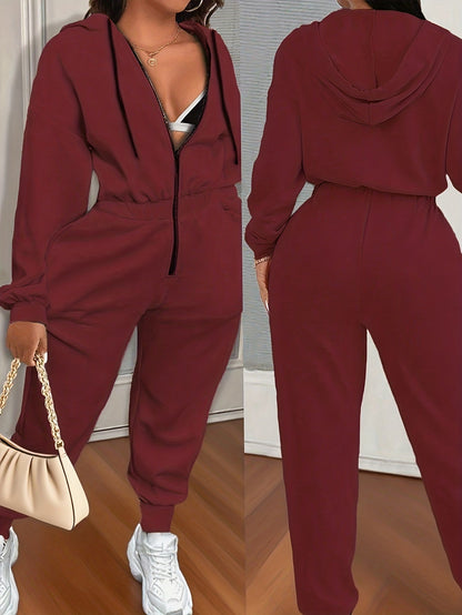 Damen Hoodie Overall mit Reißverschluss – Bequemer Jumpsuit mit Kapuze