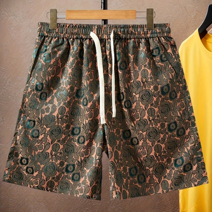Shorts pour hommes avec motif jacquard de roses – à la mode, décontractés, idéaux pour les loisirs et l'été