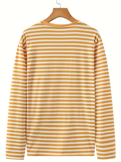 Gestreiftes Langarmshirt Rundhals Casual Blau Weiß