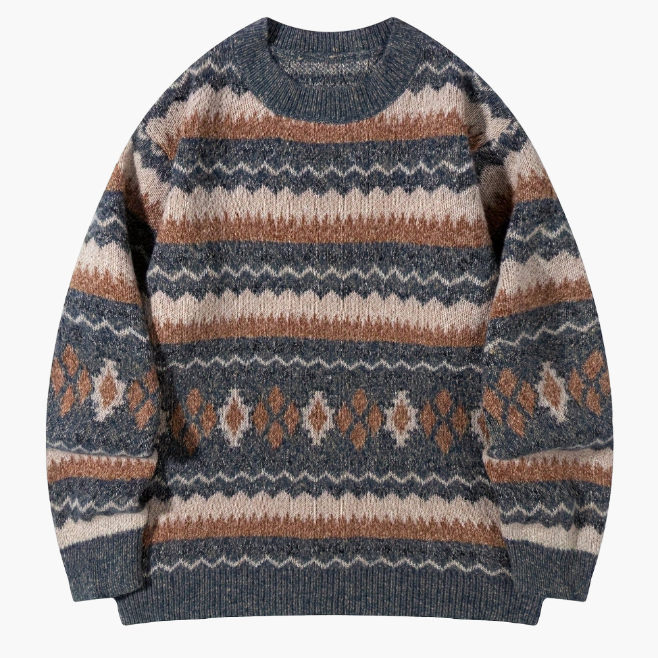 Herren Norwegerpullover mit Retro-Muster für Herbst und Winter – Lockerer Strickpulli, ideal für Freizeit
