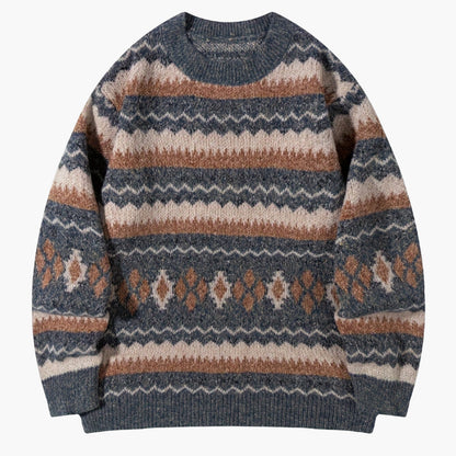 Herren Norwegerpullover mit Retro-Muster für Herbst und Winter – Lockerer Strickpulli, ideal für Freizeit