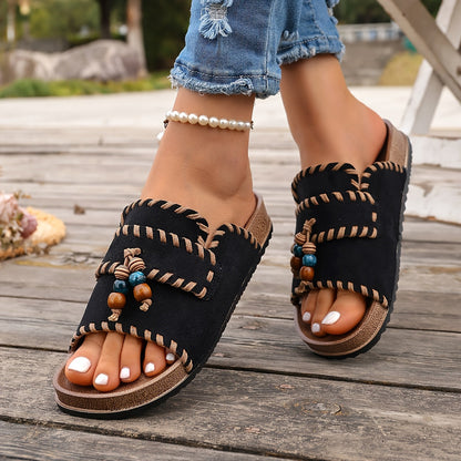 Dame Boho Sommer Pantoletten – Komfortable håndlavede slides til fritid og ferie