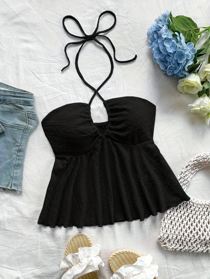 Top Babydoll de tirantes para mujer en estilo vintage – Top veraniego juguetón con bordado para tiempo libre y vacaciones