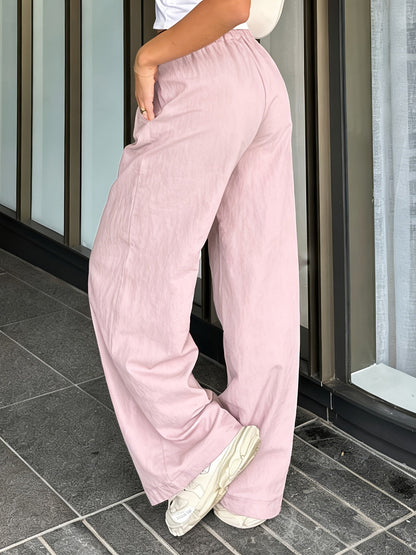 Damskie letnie spodnie z wysokim stanem i sznurkiem – swobodny streetwear na co dzień i czas wolny