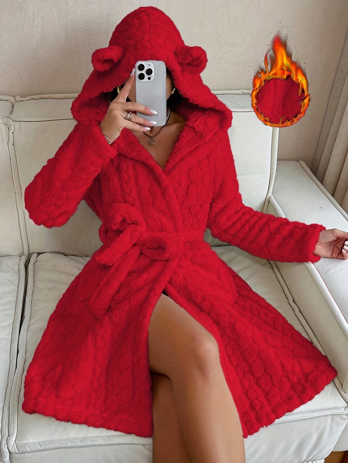 Peignoir de bain douillet à capuche et oreilles pour femmes