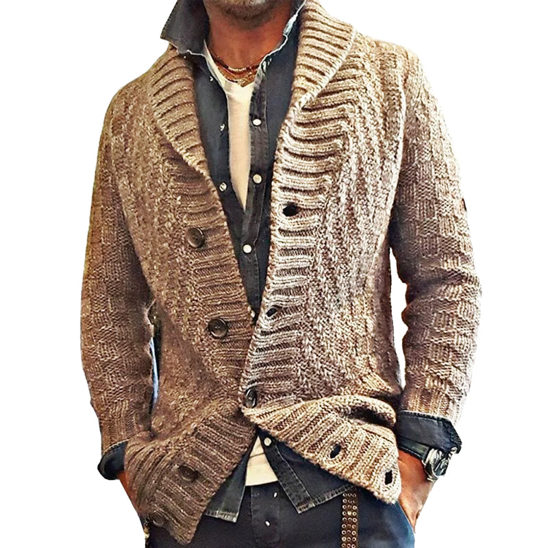 Herre vintage strikcardigan med sjalskrave – Stilfuld fritidsstrik til moderne mænd