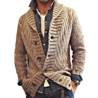 Herre vintage strikcardigan med sjalskrave – Stilfuld fritidsstrik til moderne mænd