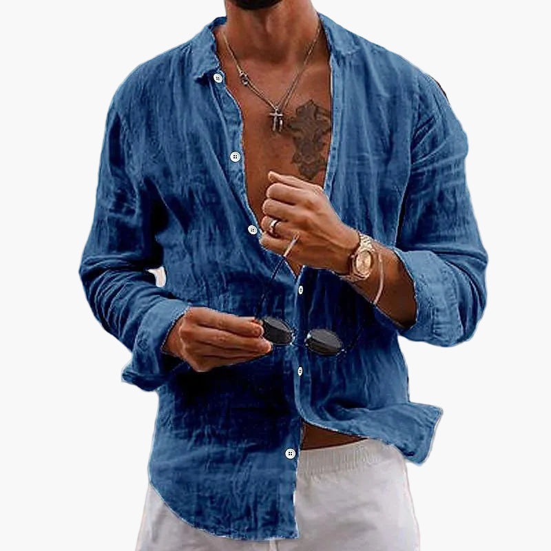 Chemise décontractée avec col revers pour hommes – Chemise manches longues décontractée pour tous les jours et vacances