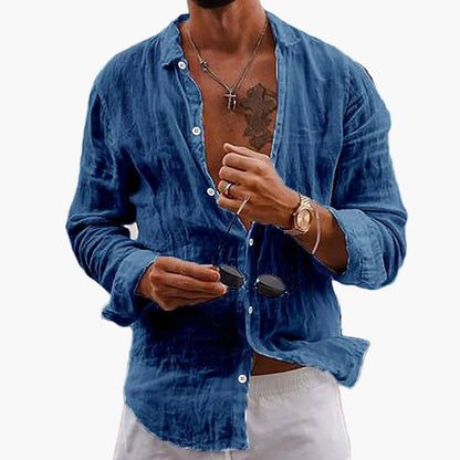 Chemise décontractée avec col revers pour hommes – Chemise manches longues décontractée pour tous les jours et vacances