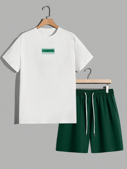 Męski zestaw streetwear z koszulką z grafiką i szortami – nowoczesny casualowy look, styl miejski