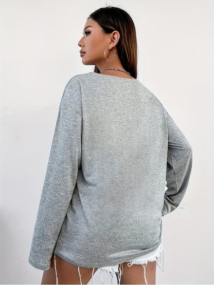 Graues Langarmshirt V-Ausschnitt mit Zahl 08