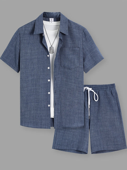 Completo estivo da uomo per il tempo libero – Camicia a maniche corte e pantaloncini, moda casual