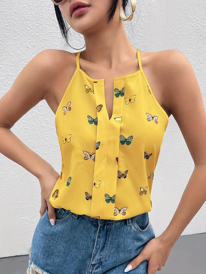 Dame singlet med sommerfuglmønster – Elegant sommertopp for fritid og hverdag