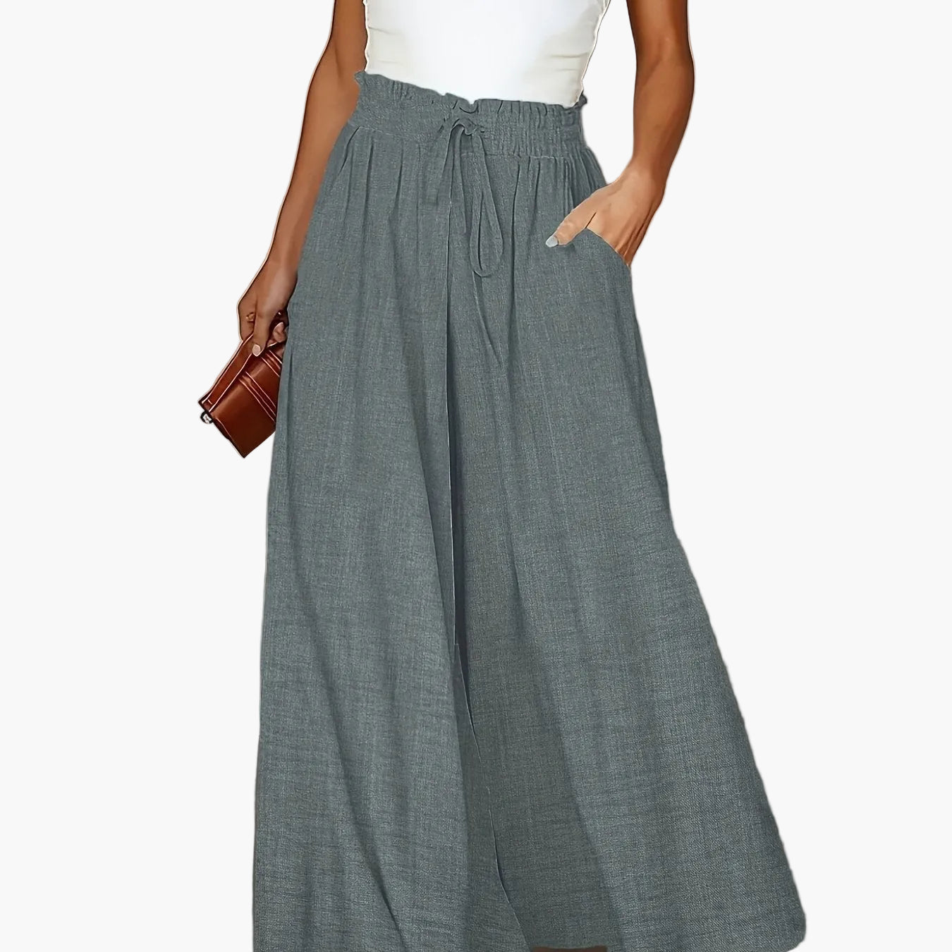 Pantaloni palazzo a vita alta da donna con cintura a fiocco – Stile elegante casual per tutti i giorni e ufficio