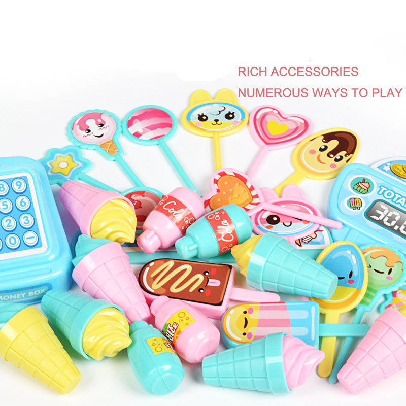 Jouet camion de glace pour enfants – Jeu de rôle éducatif pour filles et garçons – Charmant stand de vente avec caisse enregistreuse