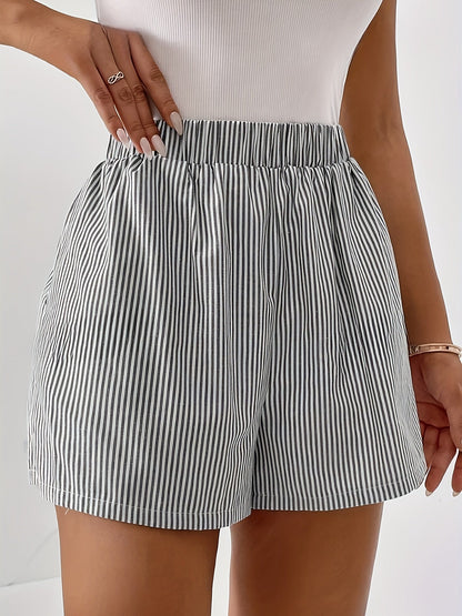 Damen Elegante High Waist Shorts mit Streifen – Sommer Freizeitmode