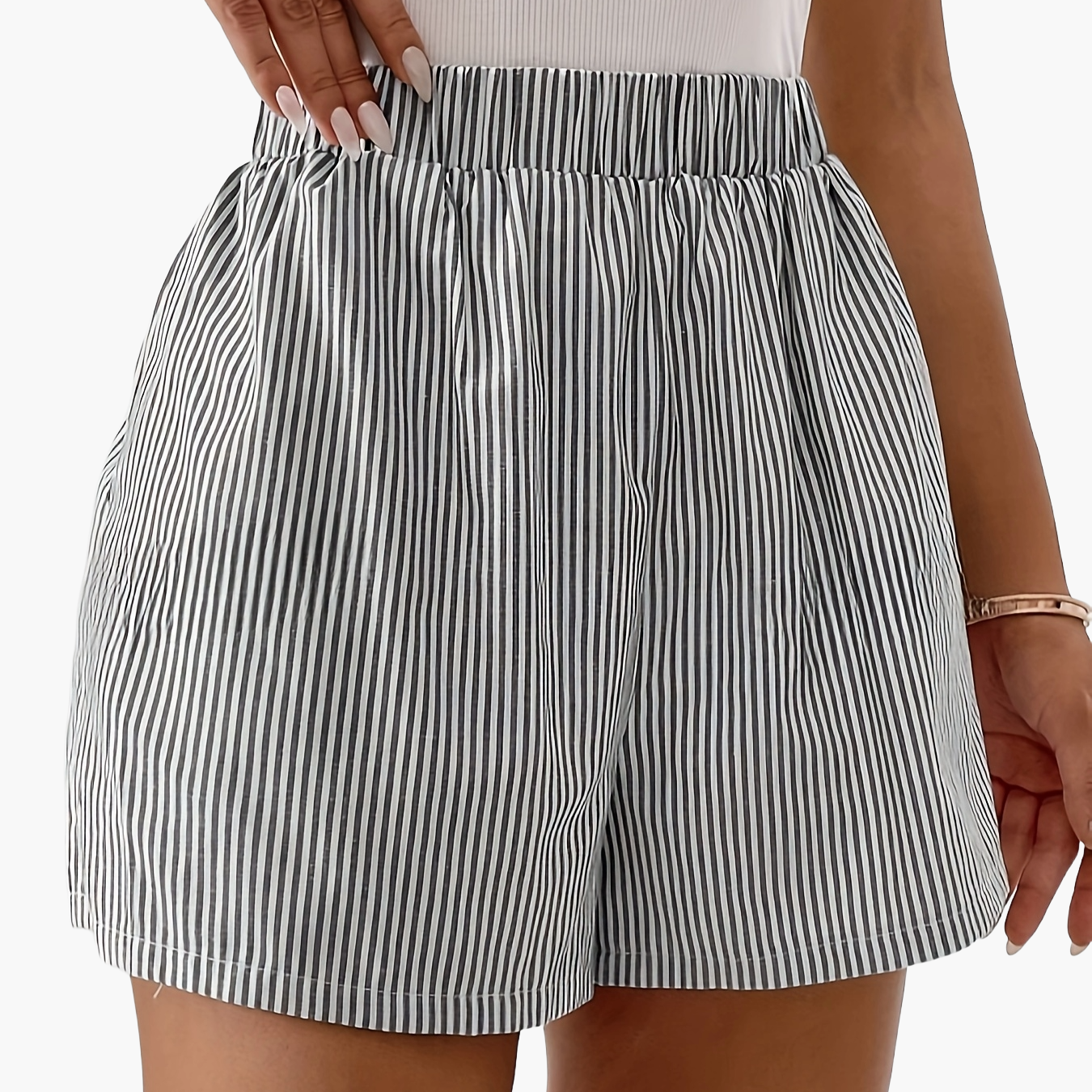 Damen Elegante High Waist Shorts mit Streifen – Sommer Freizeitmode