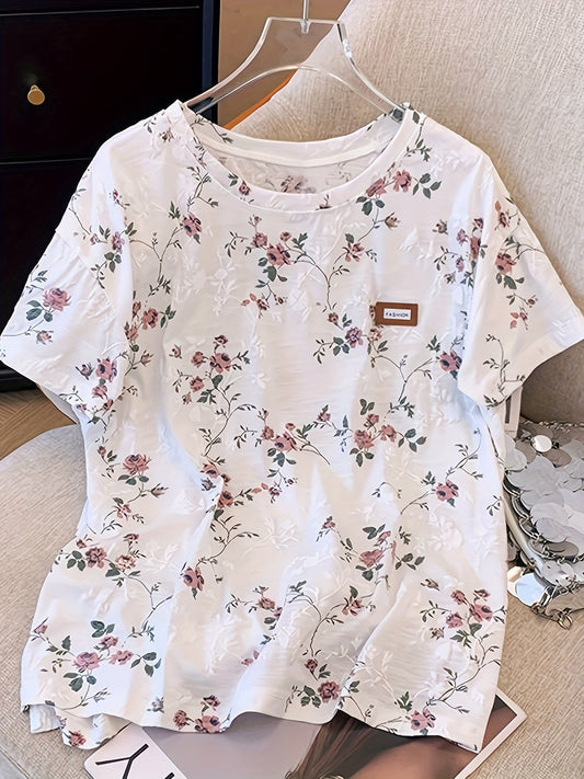 Dames T-shirt met bloemenpatroon en losse pasvorm – Perfect voor lente en zomer, modieuze dagelijkse metgezel