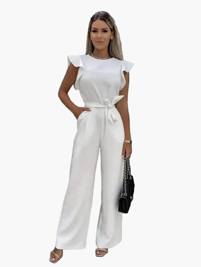 Dam jumpsuit Elegant business casual med volangärmar och knytbälte – Perfekt för kontor & speciella tillfällen