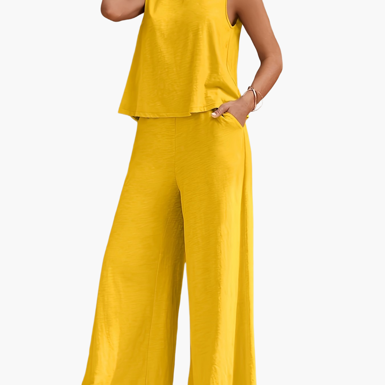 Damen Eleganter Zweiteiler mit Weit Bein Hose und Ärmellosem Top – Perfekt für Frühling und Sommer