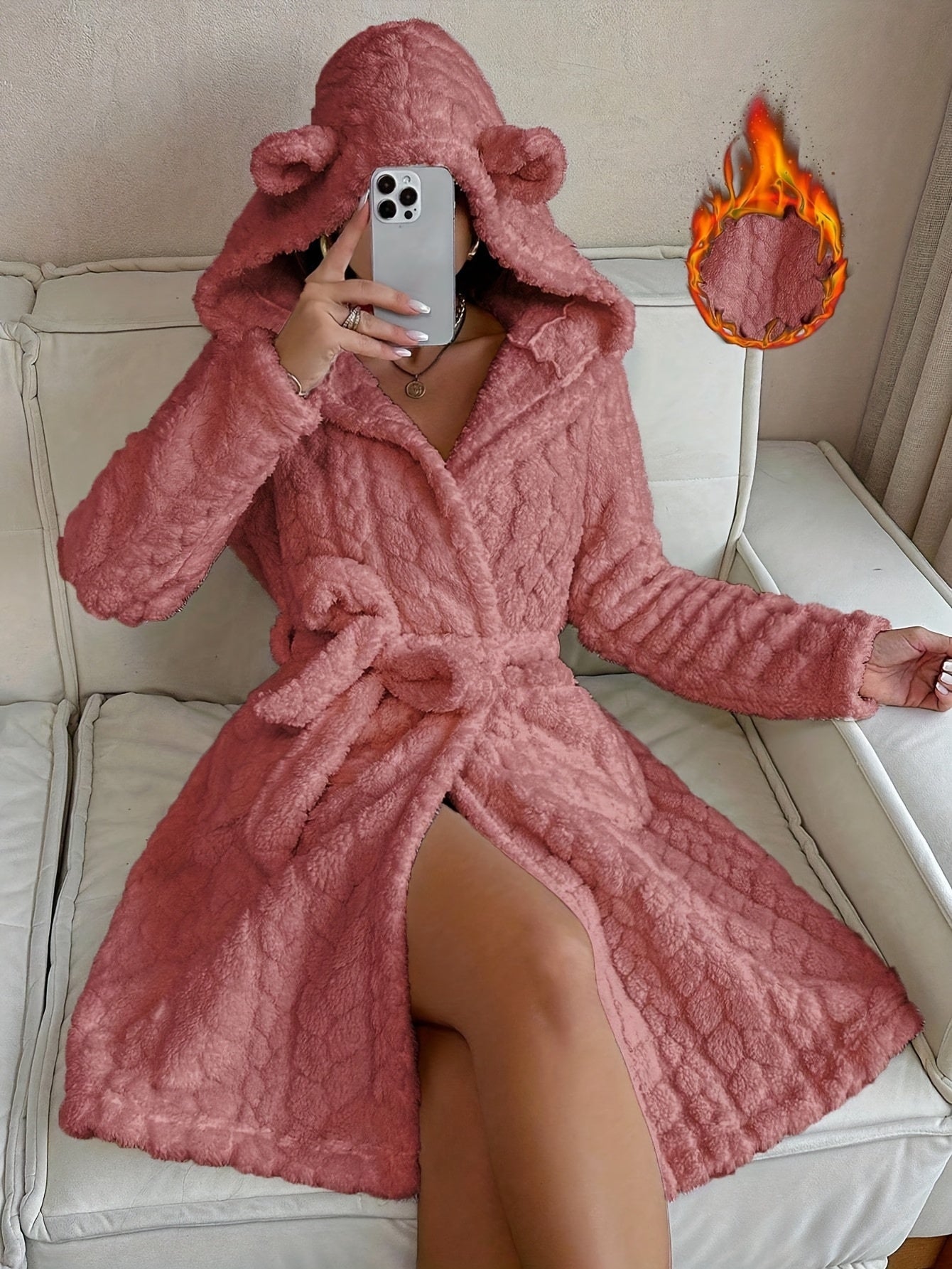 Peignoir de bain douillet à capuche et oreilles pour femmes