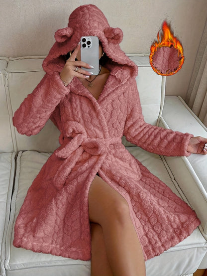 Peignoir de bain douillet à capuche et oreilles pour femmes