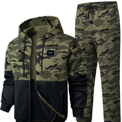 Chándal de hombre de camuflaje, chaqueta con capucha y pantalón, conjunto de dos piezas
