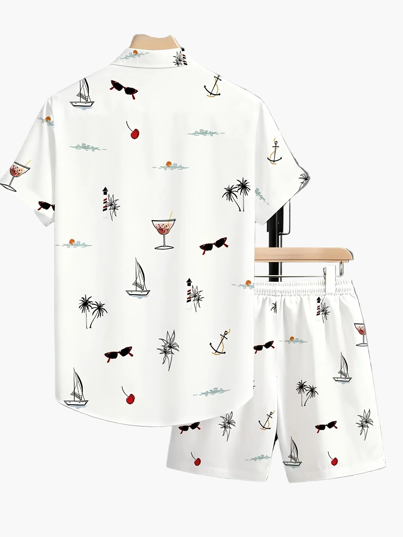Set estivo uomo casual – Camicia a maniche corte e pantaloncini con stampa marina, ideale per vacanze e tempo libero