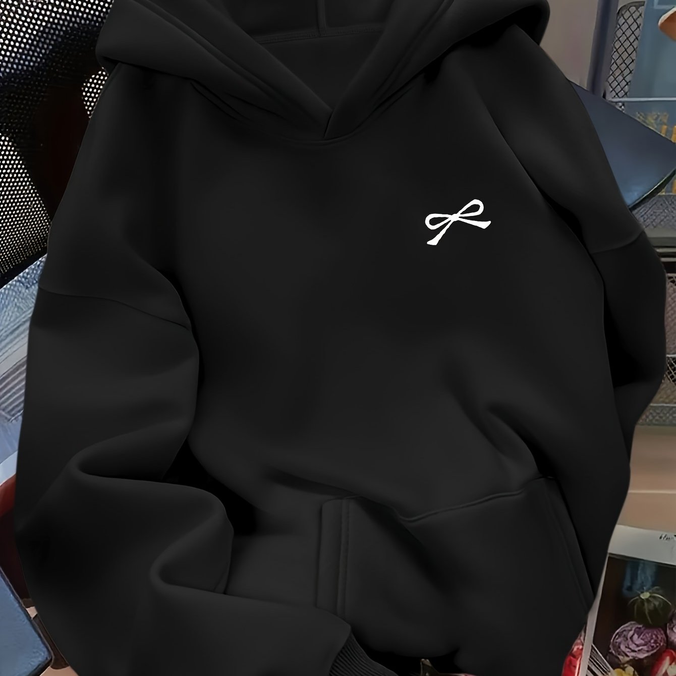 Sudadera con capucha extragrande para mujer, con bordado de lazo