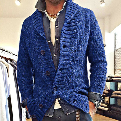 Herre vintage strikcardigan med sjalskrave – Stilfuld fritidsstrik til moderne mænd