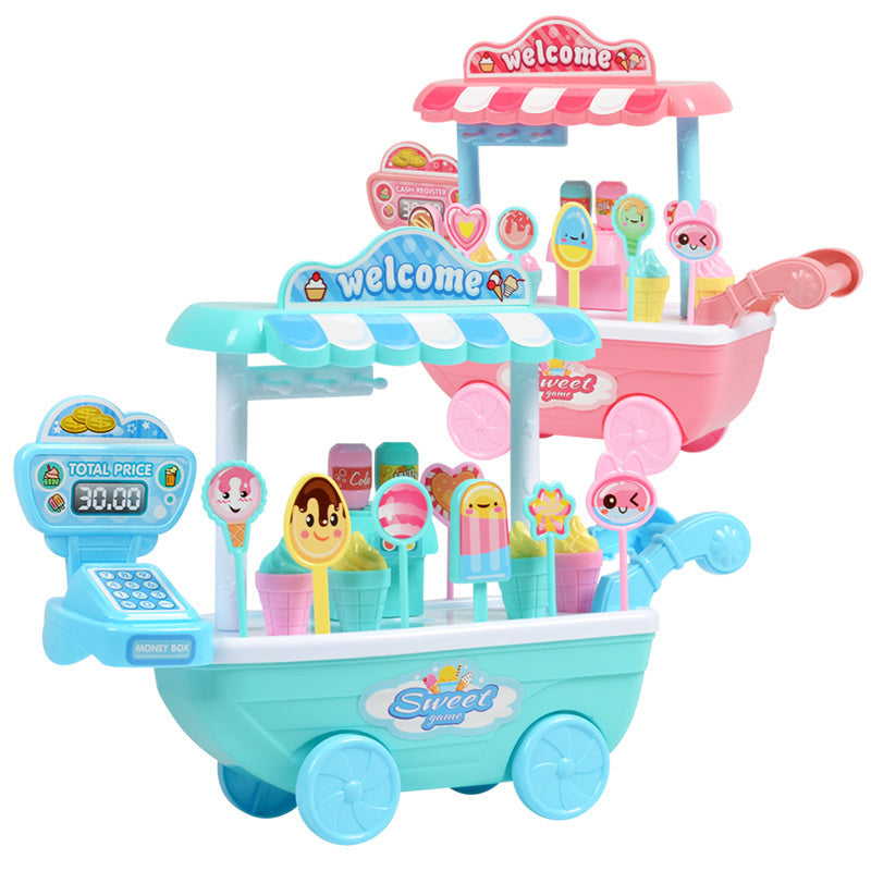 Jouet camion de glace pour enfants – Jeu de rôle éducatif pour filles et garçons – Charmant stand de vente avec caisse enregistreuse