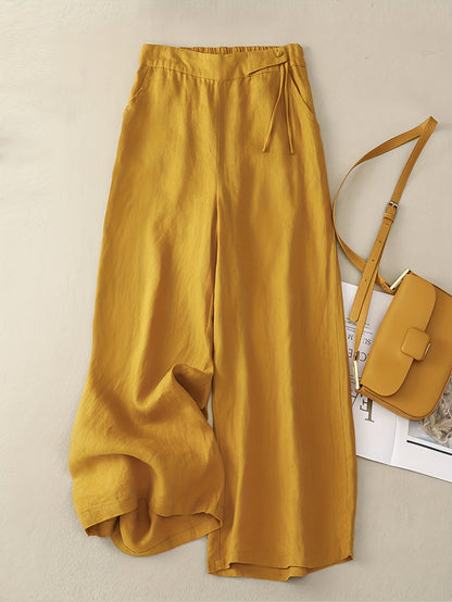 Pantaloni da tempo libero donna a gamba larga con vita alta e coulisse – Look estivo elegante per tutti i giorni e l’ufficio