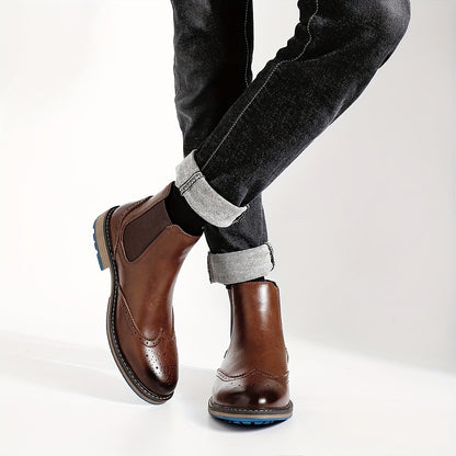 Herren Chelsea Boot mit Brogue-Muster, Elastikeinsatz & Profilsohle