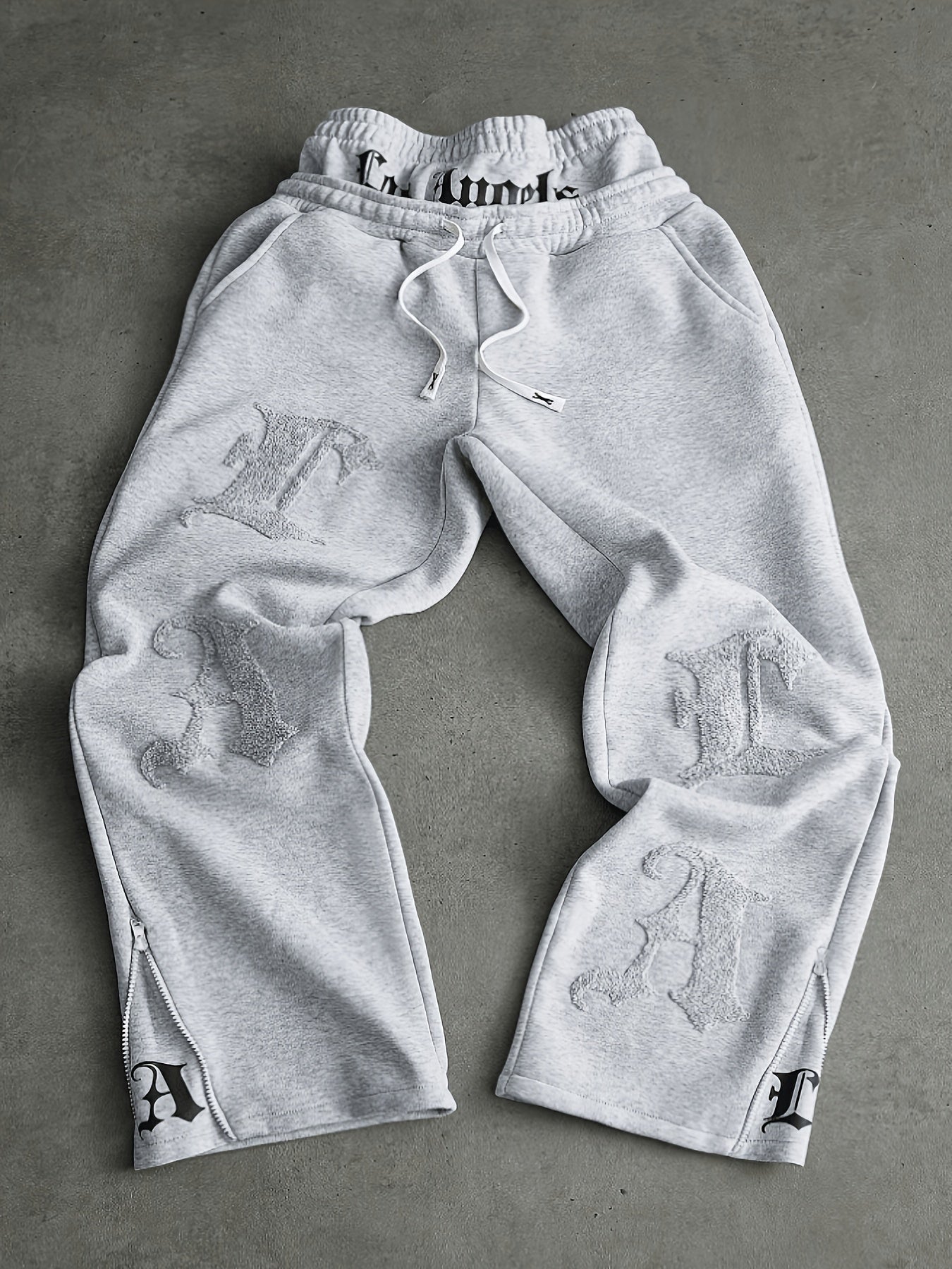 Pantalón de chándal ancho para hombre: pantalón bordado con cremalleras