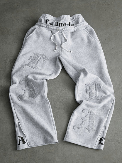Pantalón de chándal ancho para hombre: pantalón bordado con cremalleras