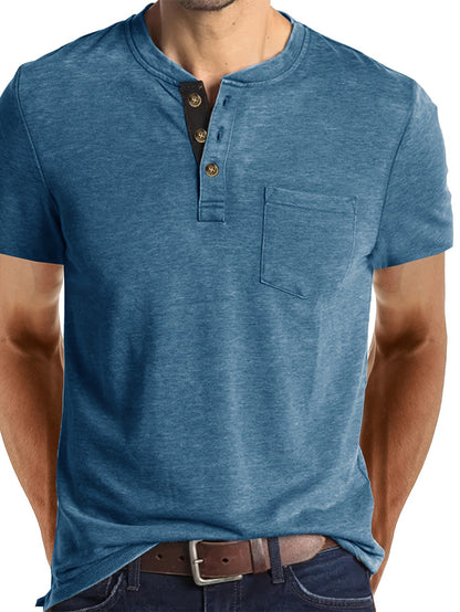 Camiseta Henley para hombre con botonadura y bolsillo en el pecho – Camiseta casual de manga corta para uso diario y tiempo libre