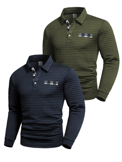 Herren Langarm Poloshirt strukturiert mit Kragen marineblau