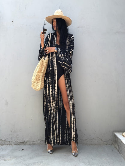 Dame maxikjole kimono-stil for ferie og strand, elegant overtrekksdesign