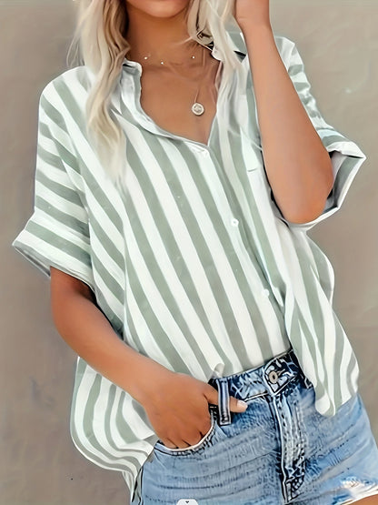 Dame afslappet stribet oversize bluse til sommer – elegant fritidsstil