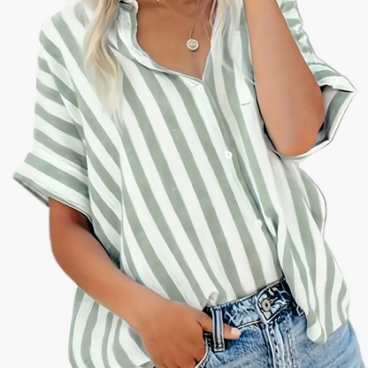 Dame afslappet stribet oversize bluse til sommer – elegant fritidsstil