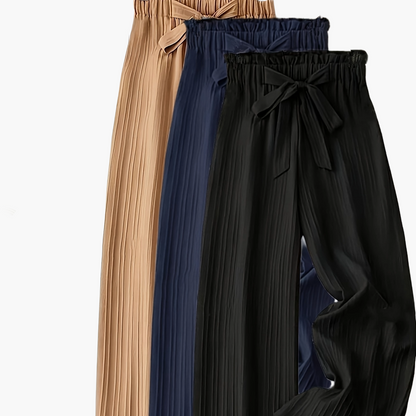 Pantalon plissé élégant pour femme, jambe large avec nœud – Parfait pour les loisirs et le bureau