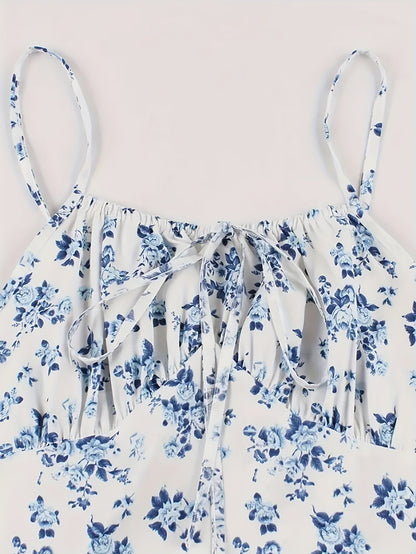 Abito midi estivo da donna con motivo floreale e spalline sottili – Stile femminile per feste in giardino e uso quotidiano