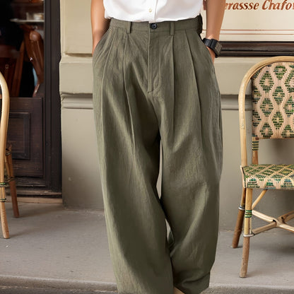 Pantalon plissé à taille large pour homme style vintage – Pantalon élégant pour affaires et loisirs