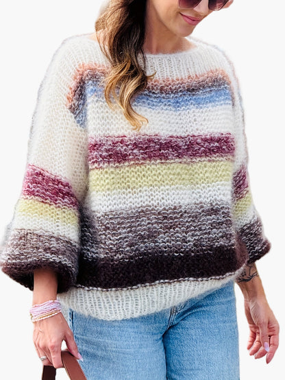 Jersey elegante de mujer a rayas – Jersey de punto para otoño/invierno y tiempo libre