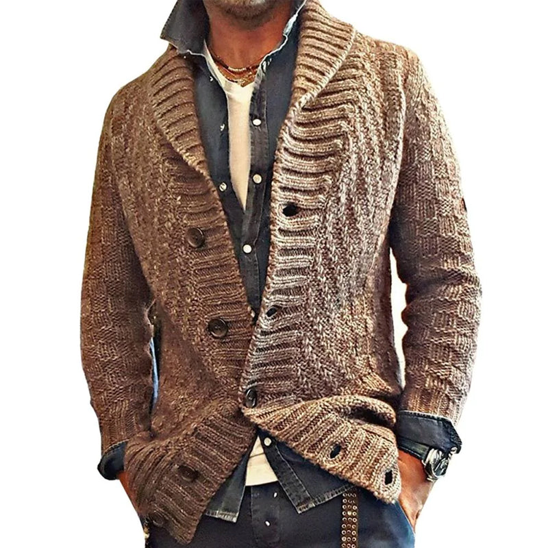 Herre vintage strikcardigan med sjalskrave – Stilfuld fritidsstrik til moderne mænd