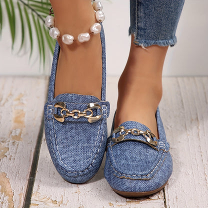 Damen Mokassins Slip-On Freizeitschuhe mit Kettendetail – Bequeme Alltagsloafers für Stil und Komfort
