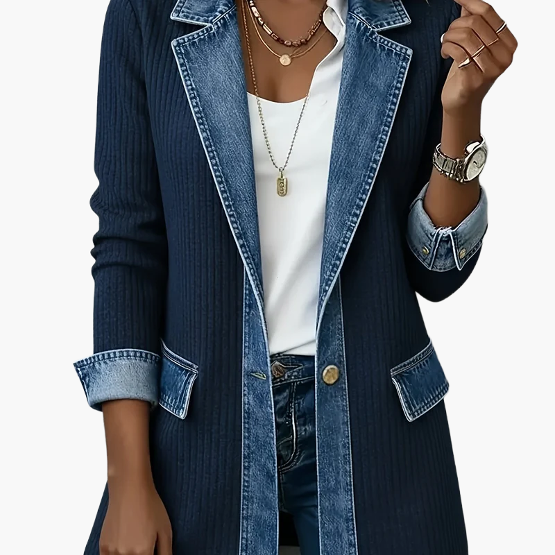 Damen Blazer im Denim-Look, Eleganter Freizeit-Jacke für Büro und Alltag