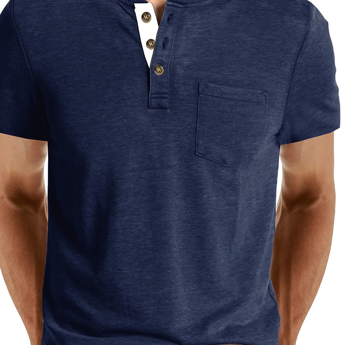 Camiseta Henley para hombre con botonadura y bolsillo en el pecho – Camiseta casual de manga corta para uso diario y tiempo libre
