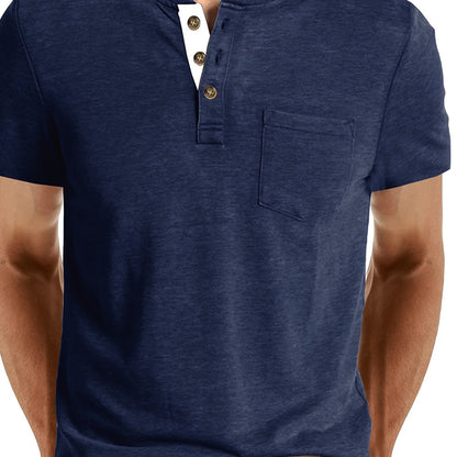 Camiseta Henley para hombre con botonadura y bolsillo en el pecho – Camiseta casual de manga corta para uso diario y tiempo libre