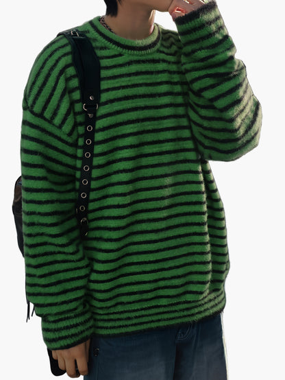 Herre streetwear oversized striktrøje med striber – afslappet efterårs-/vinterlook